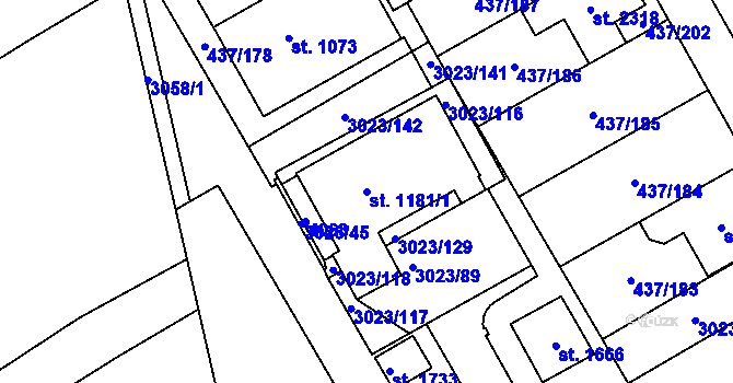 Parcela st. 1181/1 v KÚ Mařatice, Katastrální mapa