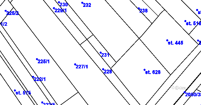 Parcela st. 231 v KÚ Mařatice, Katastrální mapa