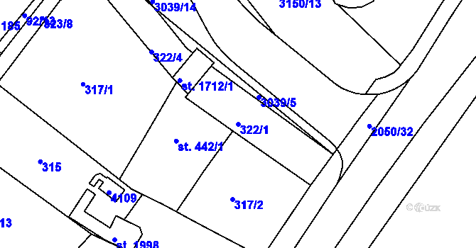 Parcela st. 322/1 v KÚ Mařatice, Katastrální mapa