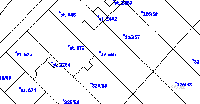 Parcela st. 325/56 v KÚ Mařatice, Katastrální mapa
