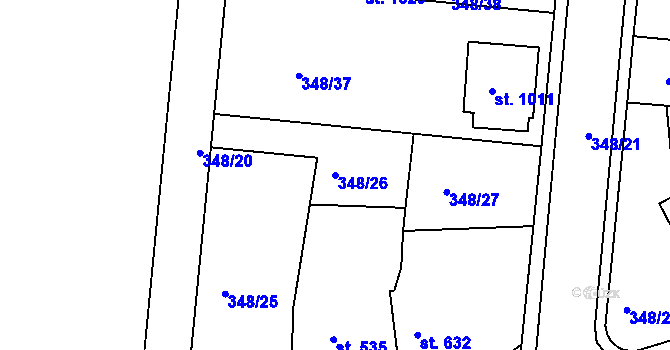 Parcela st. 348/26 v KÚ Mařatice, Katastrální mapa