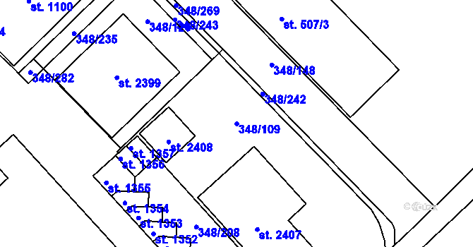 Parcela st. 348/109 v KÚ Mařatice, Katastrální mapa