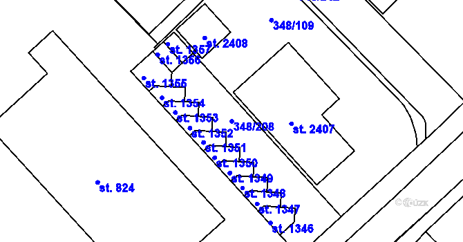 Parcela st. 348/208 v KÚ Mařatice, Katastrální mapa