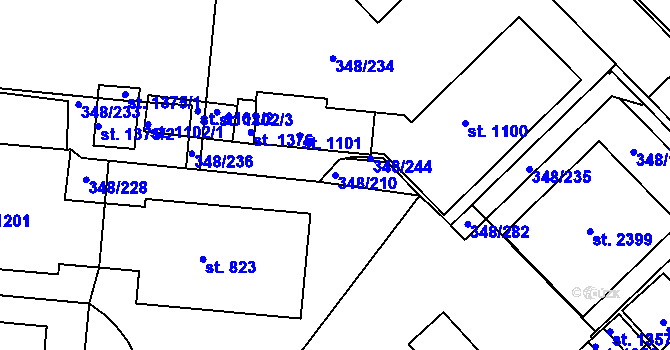 Parcela st. 348/210 v KÚ Mařatice, Katastrální mapa