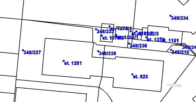 Parcela st. 348/228 v KÚ Mařatice, Katastrální mapa