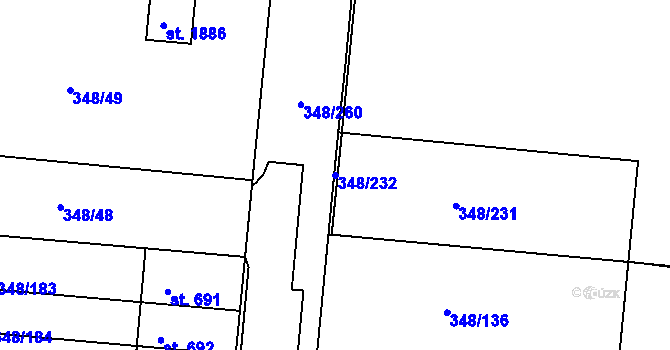 Parcela st. 348/232 v KÚ Mařatice, Katastrální mapa