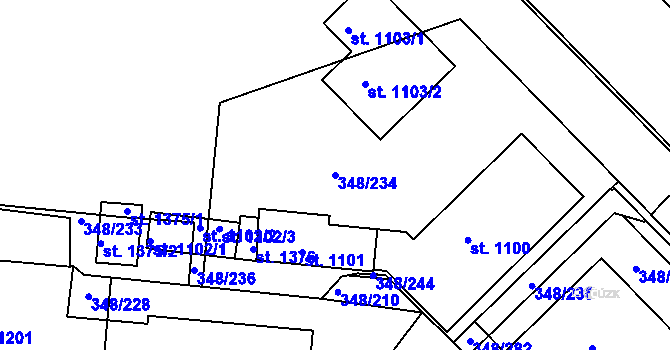 Parcela st. 348/234 v KÚ Mařatice, Katastrální mapa