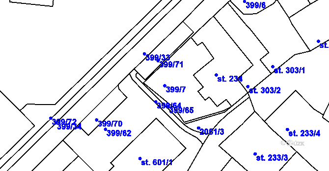 Parcela st. 399/7 v KÚ Mařatice, Katastrální mapa
