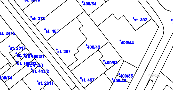 Parcela st. 400/42 v KÚ Mařatice, Katastrální mapa