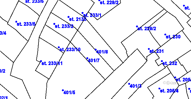 Parcela st. 401/8 v KÚ Mařatice, Katastrální mapa