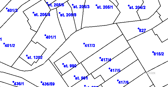 Parcela st. 417/3 v KÚ Mařatice, Katastrální mapa