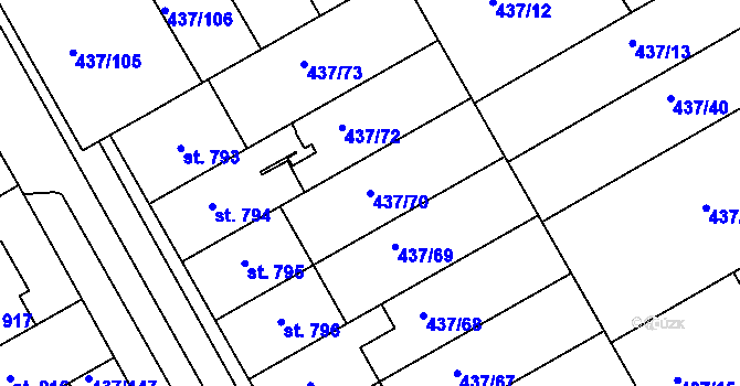 Parcela st. 437/70 v KÚ Mařatice, Katastrální mapa