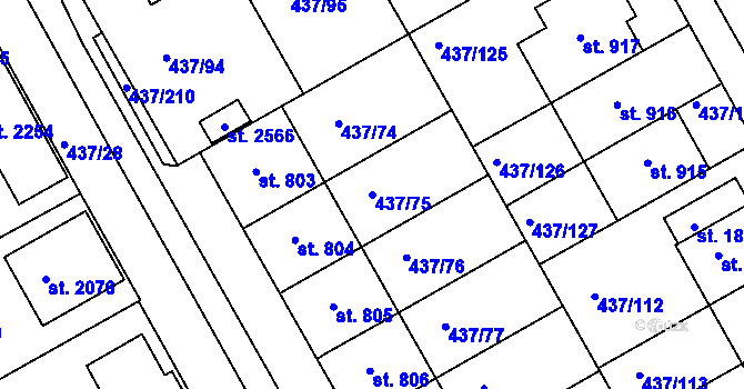 Parcela st. 437/75 v KÚ Mařatice, Katastrální mapa
