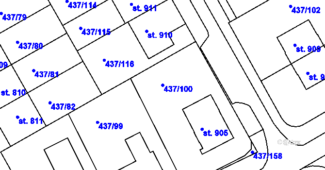 Parcela st. 437/100 v KÚ Mařatice, Katastrální mapa