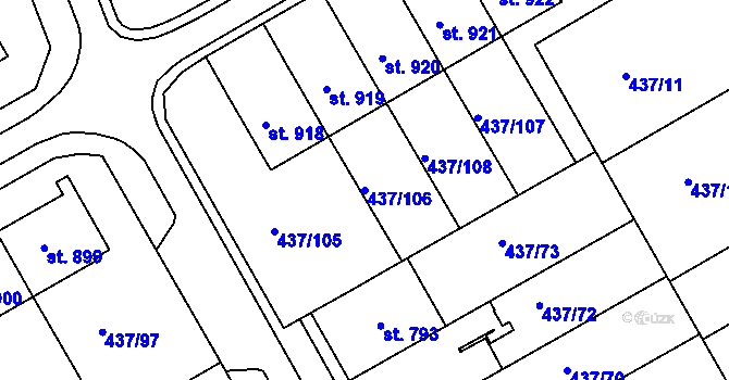 Parcela st. 437/106 v KÚ Mařatice, Katastrální mapa