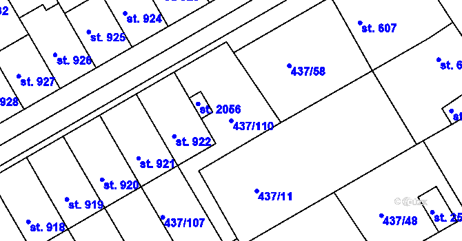 Parcela st. 437/110 v KÚ Mařatice, Katastrální mapa