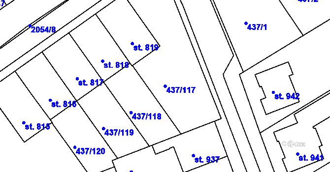 Parcela st. 437/117 v KÚ Mařatice, Katastrální mapa