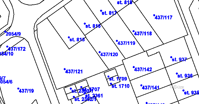 Parcela st. 437/120 v KÚ Mařatice, Katastrální mapa