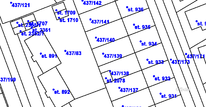 Parcela st. 437/139 v KÚ Mařatice, Katastrální mapa