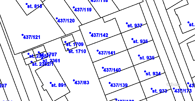 Parcela st. 437/141 v KÚ Mařatice, Katastrální mapa