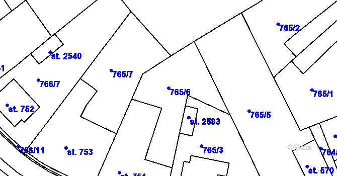 Parcela st. 765/6 v KÚ Mařatice, Katastrální mapa