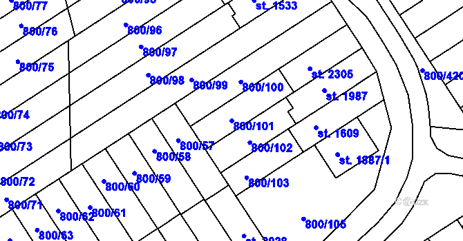 Parcela st. 800/101 v KÚ Mařatice, Katastrální mapa