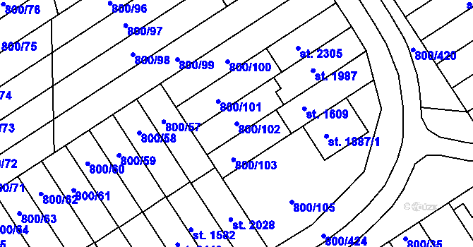 Parcela st. 800/102 v KÚ Mařatice, Katastrální mapa