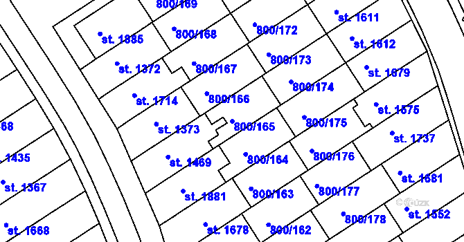 Parcela st. 800/165 v KÚ Mařatice, Katastrální mapa