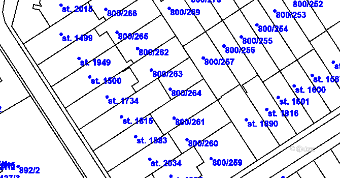 Parcela st. 800/264 v KÚ Mařatice, Katastrální mapa