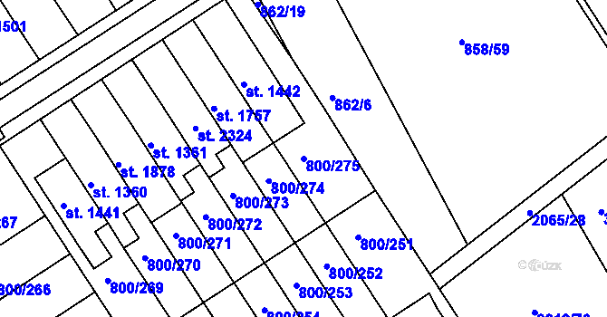 Parcela st. 800/275 v KÚ Mařatice, Katastrální mapa