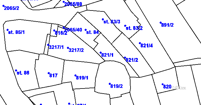 Parcela st. 821/1 v KÚ Mařatice, Katastrální mapa