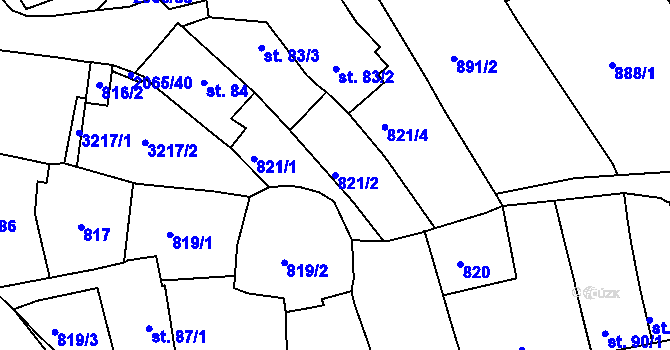 Parcela st. 821/2 v KÚ Mařatice, Katastrální mapa