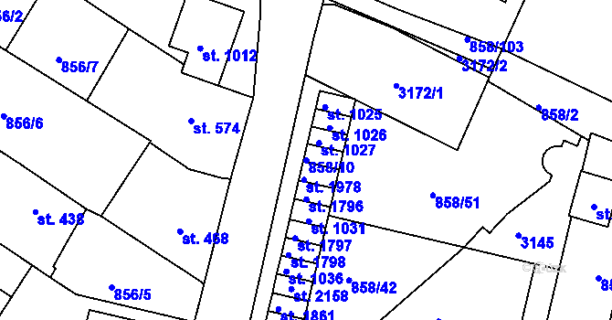 Parcela st. 858/10 v KÚ Mařatice, Katastrální mapa