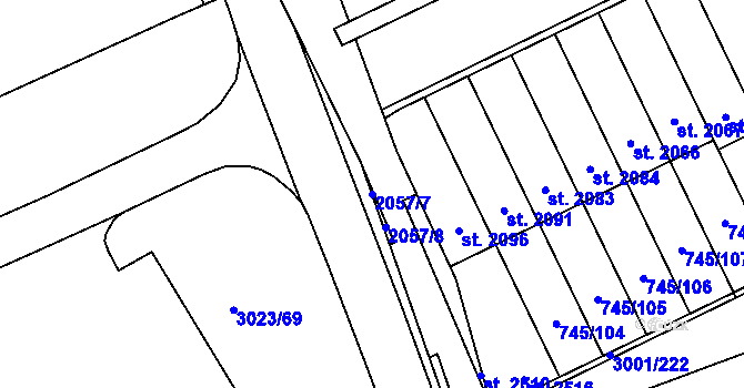 Parcela st. 2057/7 v KÚ Mařatice, Katastrální mapa