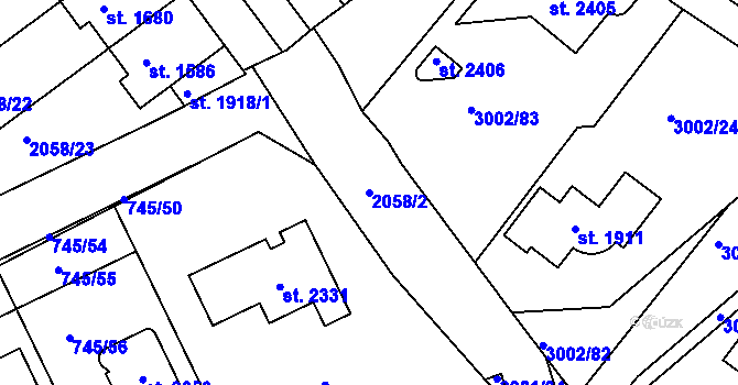 Parcela st. 2058/2 v KÚ Mařatice, Katastrální mapa