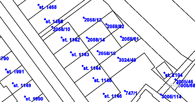 Parcela st. 2058/15 v KÚ Mařatice, Katastrální mapa