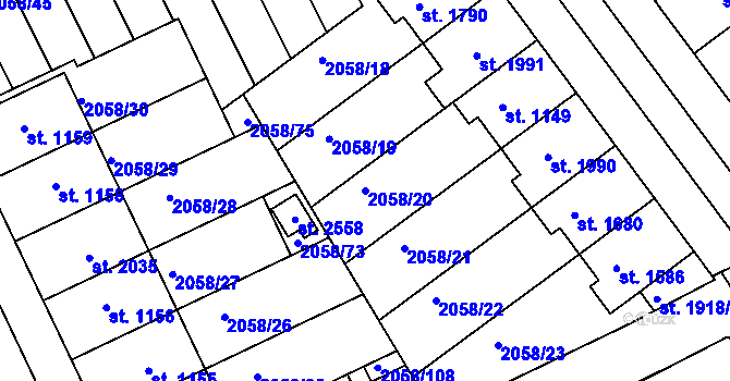 Parcela st. 2058/20 v KÚ Mařatice, Katastrální mapa