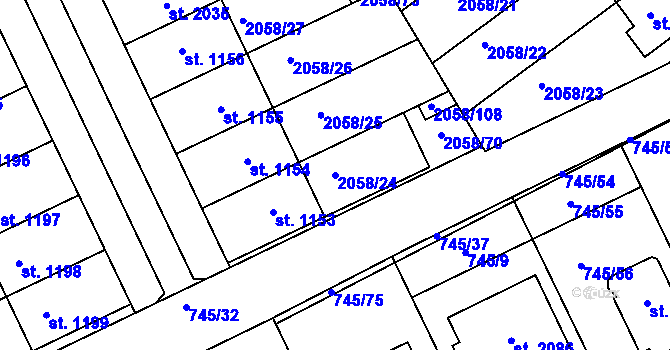 Parcela st. 2058/24 v KÚ Mařatice, Katastrální mapa