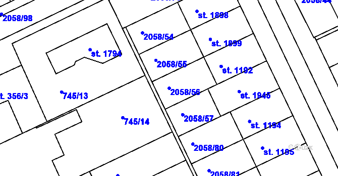 Parcela st. 2058/56 v KÚ Mařatice, Katastrální mapa