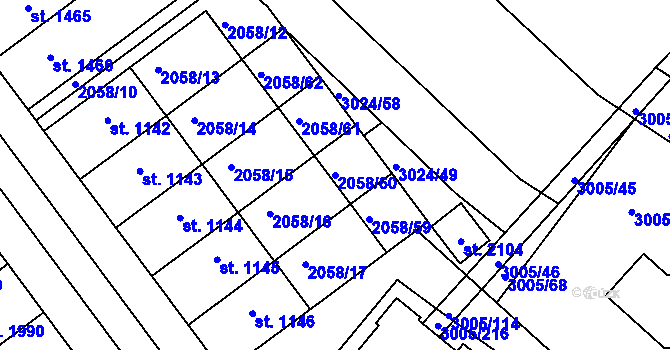 Parcela st. 2058/60 v KÚ Mařatice, Katastrální mapa