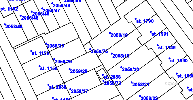 Parcela st. 2058/64 v KÚ Mařatice, Katastrální mapa