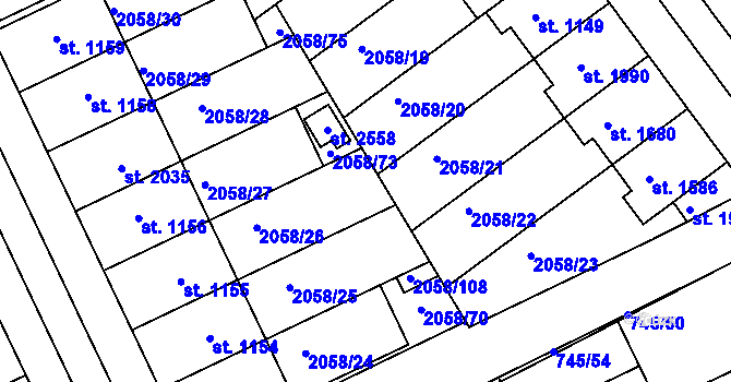 Parcela st. 2058/72 v KÚ Mařatice, Katastrální mapa