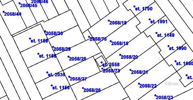 Parcela st. 2058/74 v KÚ Mařatice, Katastrální mapa