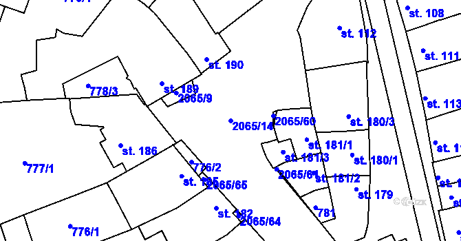 Parcela st. 2065/14 v KÚ Mařatice, Katastrální mapa