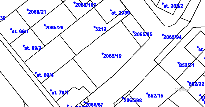 Parcela st. 2065/19 v KÚ Mařatice, Katastrální mapa