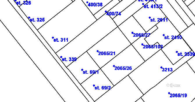 Parcela st. 2065/21 v KÚ Mařatice, Katastrální mapa