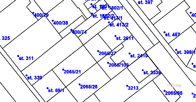 Parcela st. 2065/27 v KÚ Mařatice, Katastrální mapa