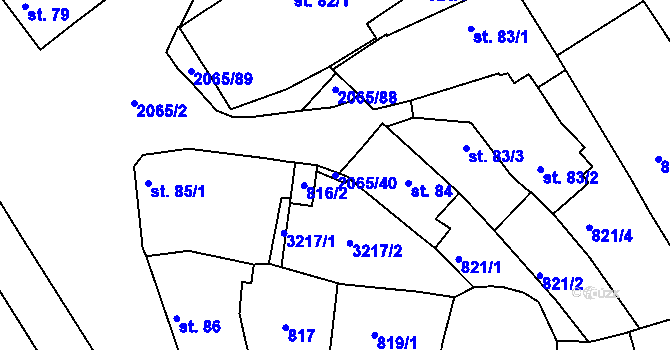 Parcela st. 2065/40 v KÚ Mařatice, Katastrální mapa