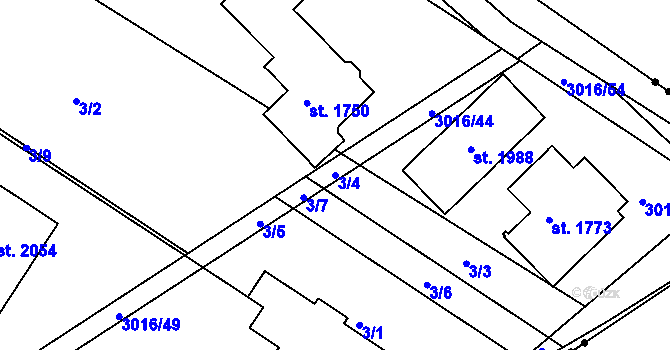 Parcela st. 3/4 v KÚ Mařatice, Katastrální mapa