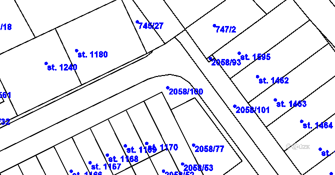 Parcela st. 2058/100 v KÚ Mařatice, Katastrální mapa